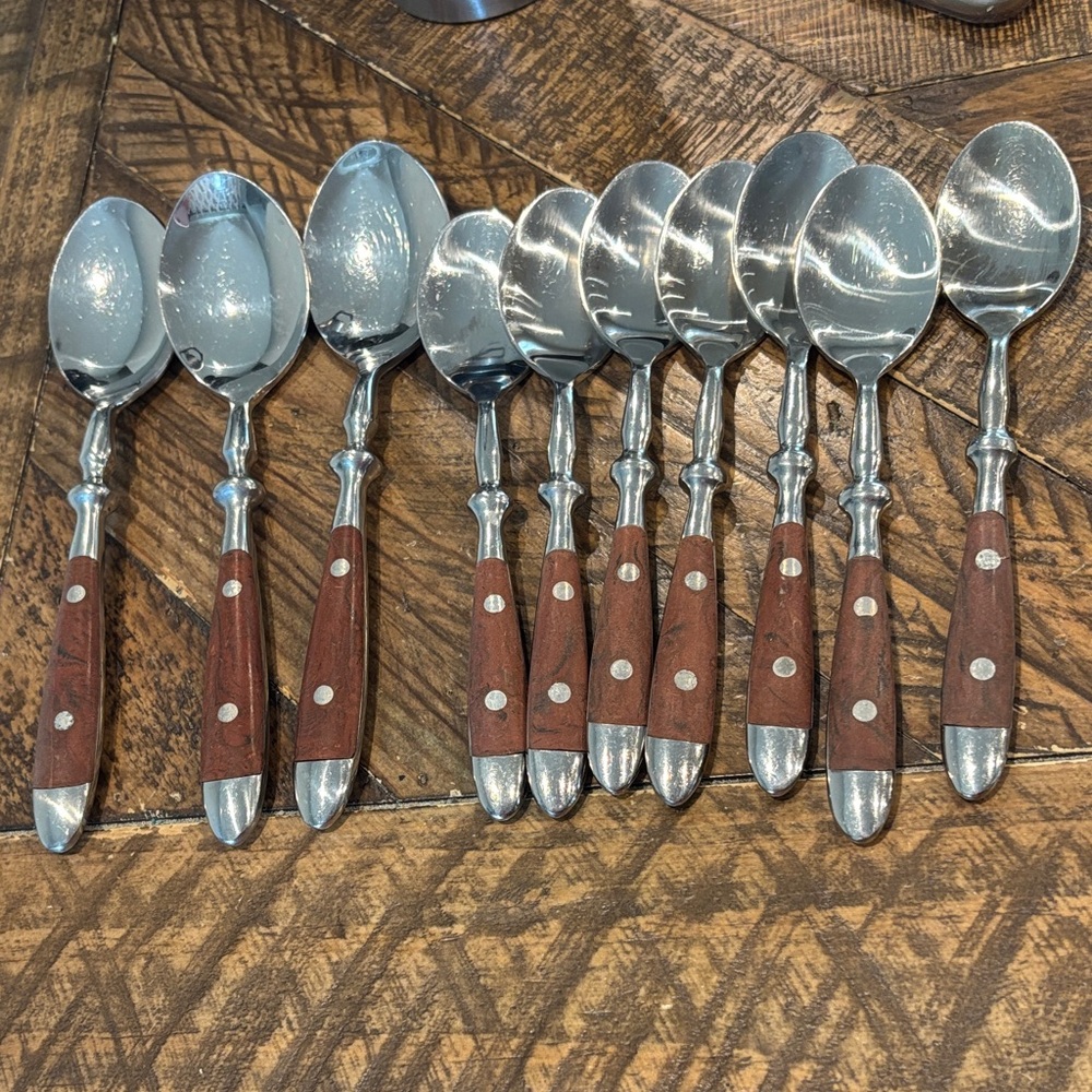 Wood-Handled Stainless Steel Dining Spoons -sold as is